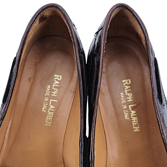 Vintage Ralph Lauren Italy Exotic Brown Alligator Womens 7B Dress Shoes Loafers - Picture 4 of 11
